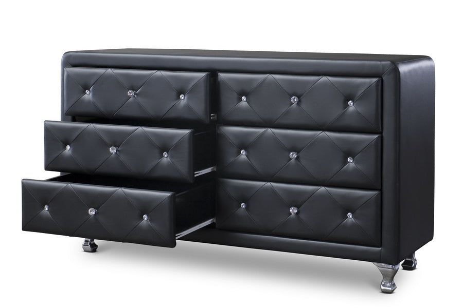 baxton studio luminescence black faux leather upholstered dresser | Modish Furniture Store-3