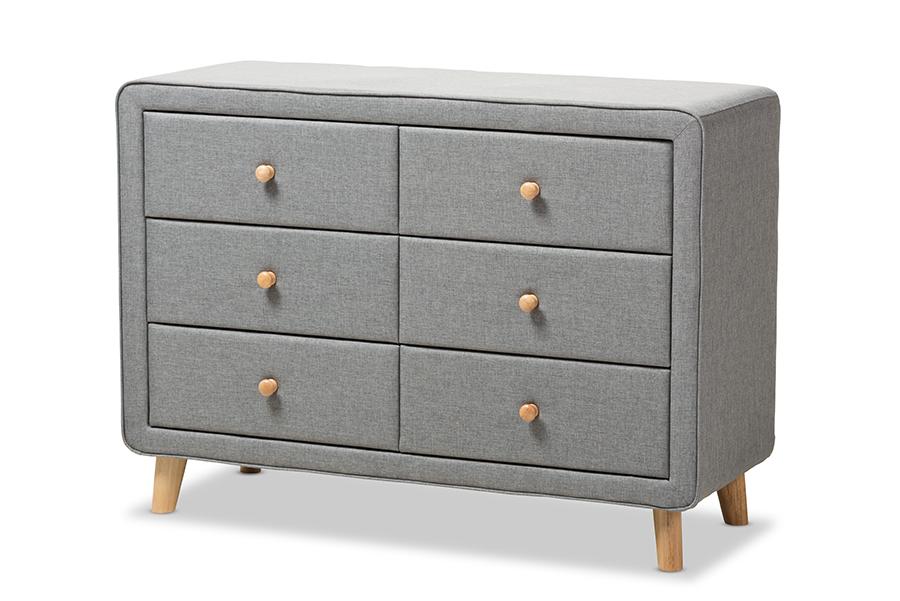 baxton studio jonesy mid century grey fabric upholstered 6 drawer dresser | Modish Furniture Store-2