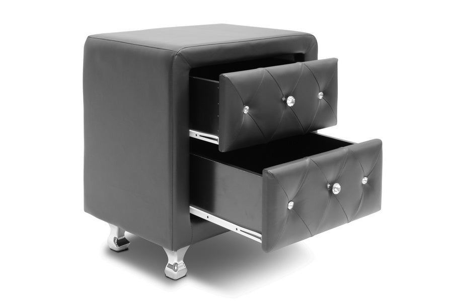 Baxton Studio Stella Crystal Tufted Black Upholstered Modern Nightstand | Nightstands | Modishstore - 2