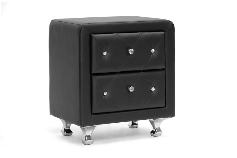 Baxton Studio Stella Crystal Tufted Black Upholstered Modern Nightstand | Nightstands | Modishstore