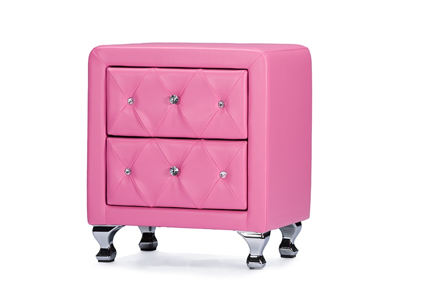 baxton studio stella crystal tufted pink leather modern nightstand | Modish Furniture Store-2