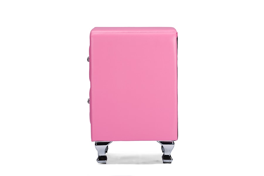 baxton studio stella crystal tufted pink leather modern nightstand | Modish Furniture Store-3