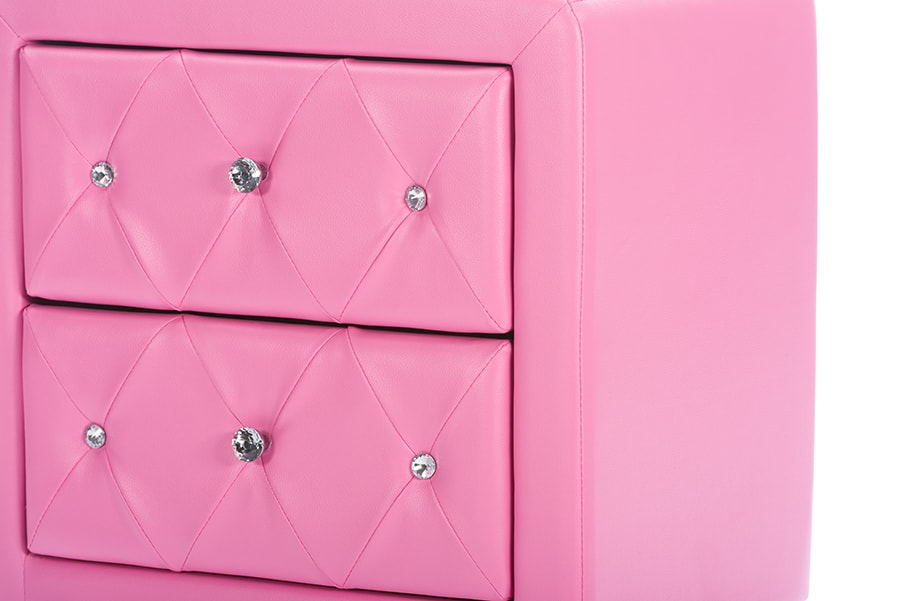 baxton studio stella crystal tufted pink leather modern nightstand | Modish Furniture Store-4