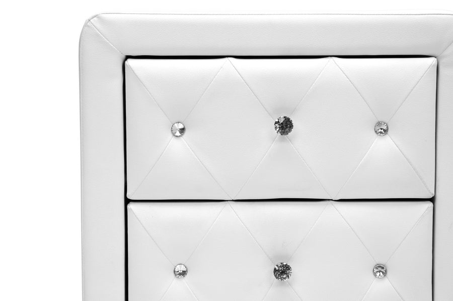 Baxton Studio Stella Crystal Tufted White Upholstered Modern Nightstand | Nightstands | Modishstore - 4