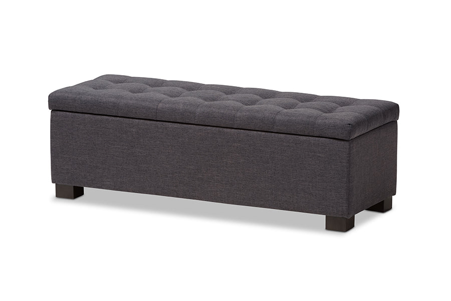 baxton studio roanoke modern and contemporary beige fabric upholstered grid tufting storage ottoman bench | Modish Furniture Store-5