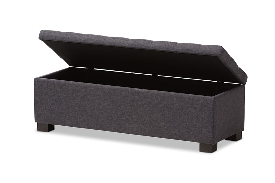 baxton studio roanoke modern and contemporary beige fabric upholstered grid tufting storage ottoman bench | Modish Furniture Store-6
