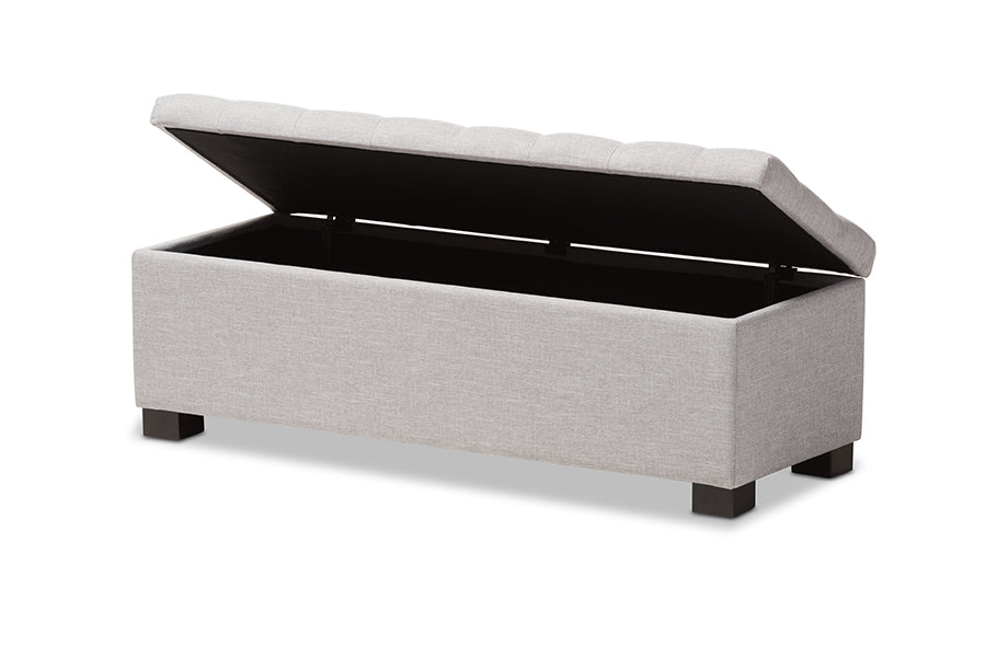 baxton studio roanoke modern and contemporary beige fabric upholstered grid tufting storage ottoman bench | Modish Furniture Store-8