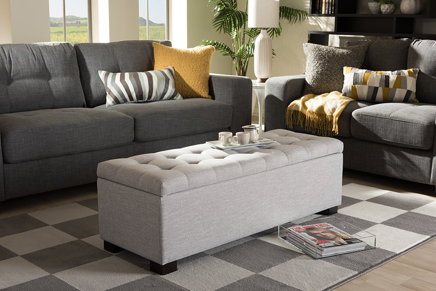 baxton studio roanoke modern and contemporary beige fabric upholstered grid tufting storage ottoman bench | Modish Furniture Store-7