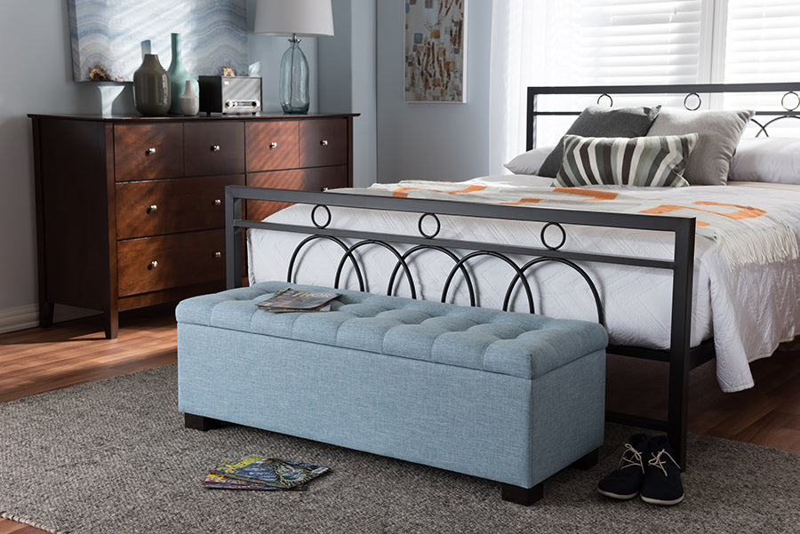 baxton studio roanoke modern and contemporary beige fabric upholstered grid tufting storage ottoman bench | Modish Furniture Store-12
