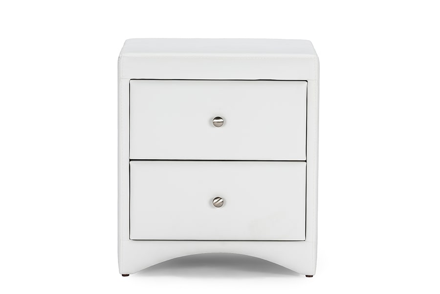 Baxton Studio Dorian White Faux Leather Upholstered Modern Nightstand | Modishstore | Nightstands