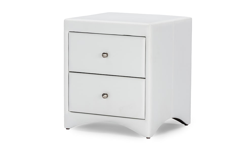 baxton studio dorian white faux leather upholstered modern nightstand | Modish Furniture Store-2