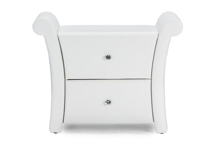 Baxton Studio Victoria Matte White PU Leather 2 Storage Drawers Nightstand Bedside Table | Nightstands | Modishstore