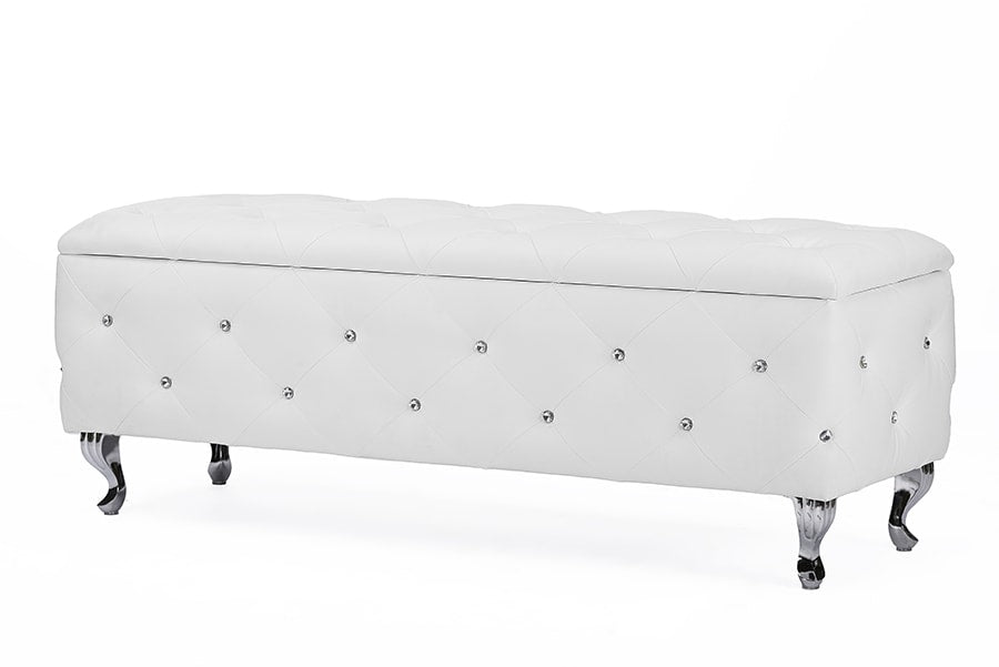 baxton studio seine white leather contemporary storage ottoman | Modish Furniture Store-2