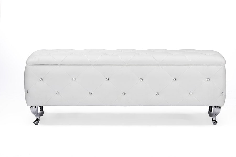 baxton studio seine white leather contemporary storage ottoman | Modish Furniture Store-3