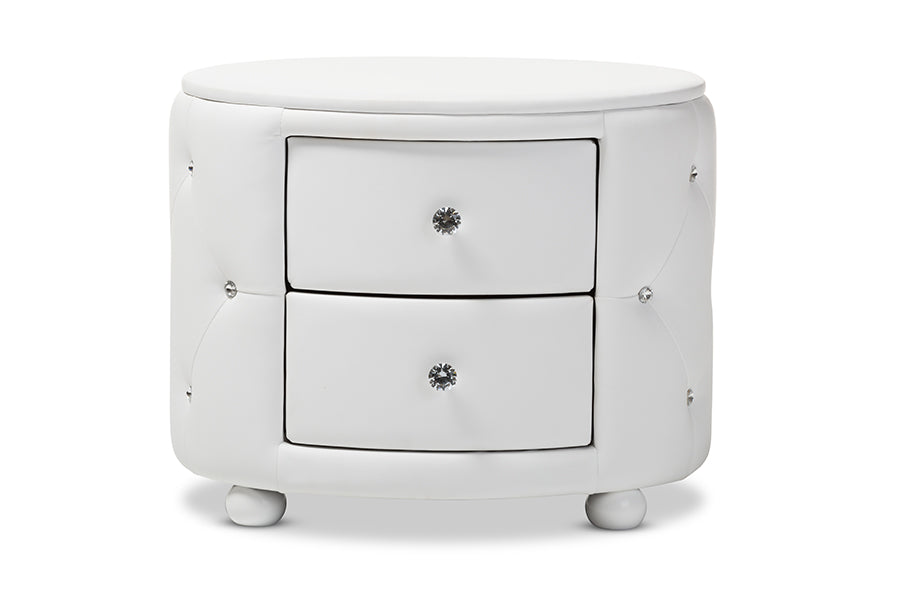 baxton studio davina hollywood glamour style oval 2 drawer black faux leather upholstered nightstand | Modish Furniture Store-4