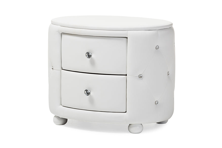 baxton studio davina hollywood glamour style oval 2 drawer black faux leather upholstered nightstand | Modish Furniture Store-5