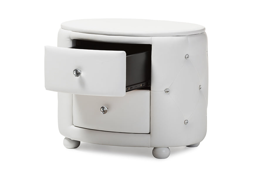 baxton studio davina hollywood glamour style oval 2 drawer black faux leather upholstered nightstand | Modish Furniture Store-6