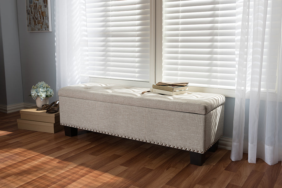 Baxton Studio Hannah Modern and Contemporary Beige Fabric Upholstered Button-Tufting Storage Ottoman Bench | Modishstore | Ottomans
