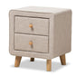 baxton studio jonesy mid century beige linen upholstered 2 drawer nightstand | Modish Furniture Store-2