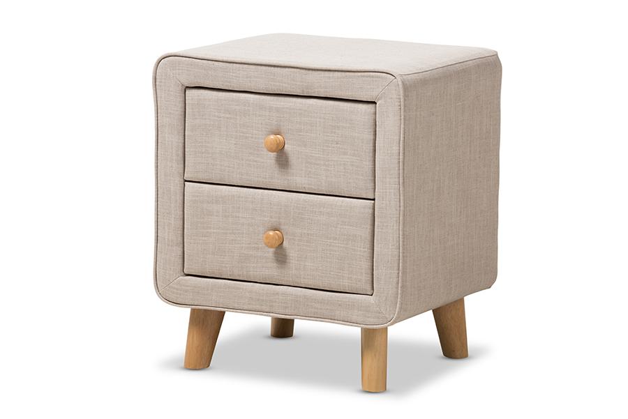 baxton studio jonesy mid century beige linen upholstered 2 drawer nightstand | Modish Furniture Store-2