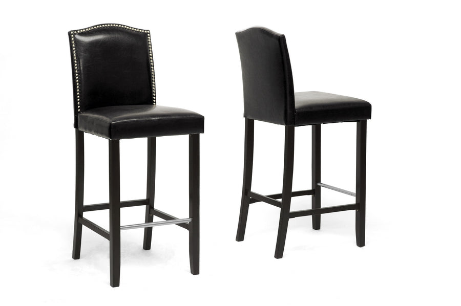 Baxton Studio Libra Black Modern Bar Stool with Nail Head Trim (Set of 2) | Bar Stools | Modishstore - 2