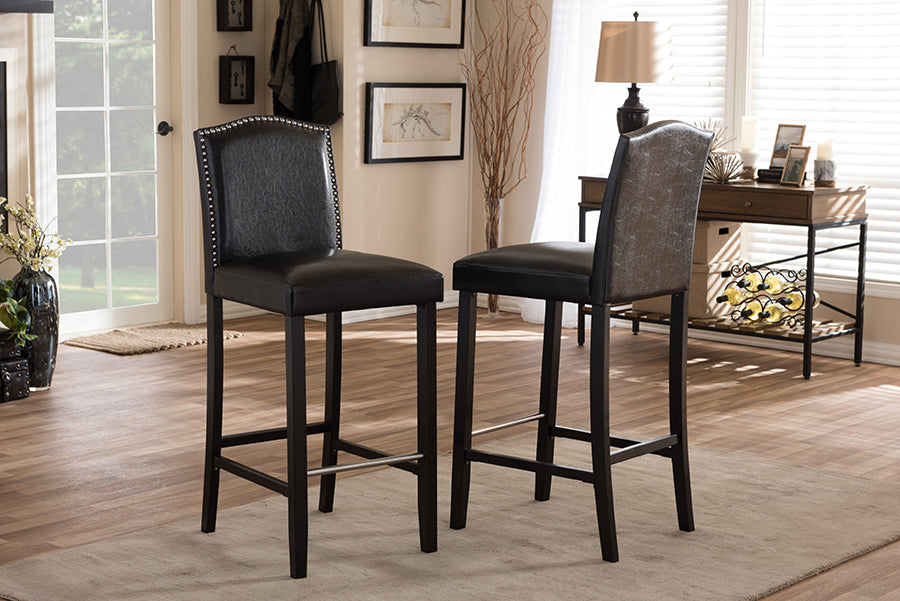 Baxton Studio Libra Black Modern Bar Stool with Nail Head Trim (Set of 2) | Bar Stools | Modishstore - 4