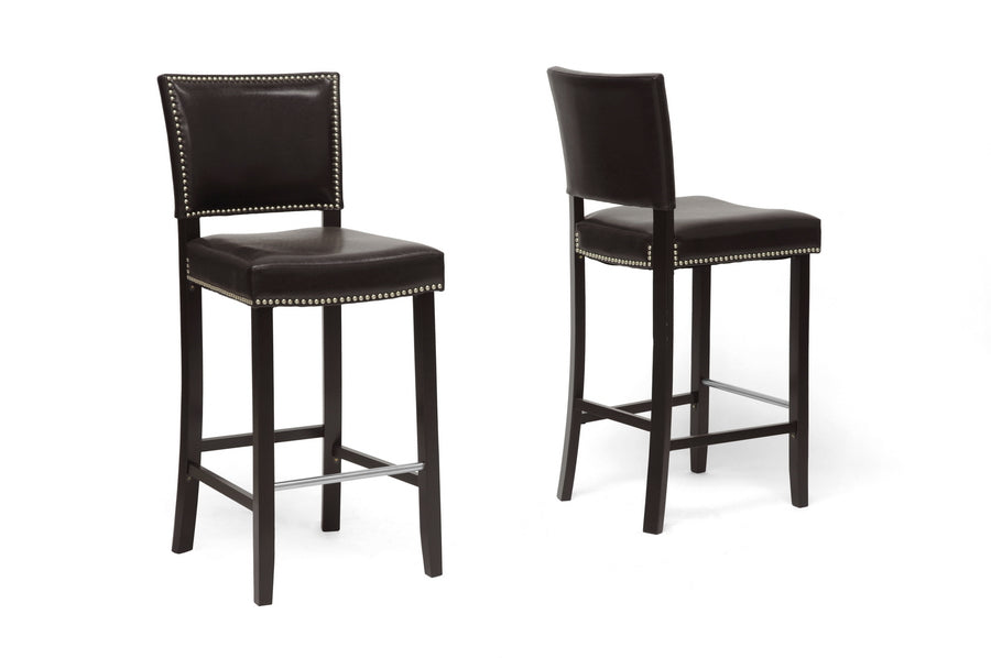 Baxton Studio Aries Dark Brown Modern Bar Stool with Nail Head Trim (Set of 2) | Bar Stools | Modishstore - 2