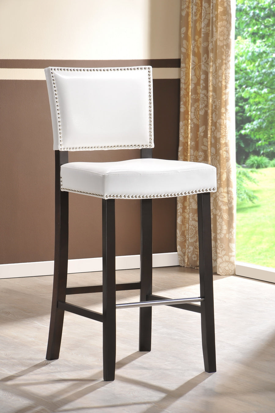 Baxton Studio Aries Dark Brown Modern Bar Stool with Nail Head Trim (Set of 2) | Bar Stools | Modishstore - 4