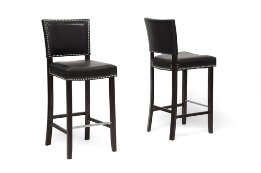 Baxton Studio Aries Black Modern Bar Stool with Nail Head Trim (Set of 2) | Modishstore | Bar Stools