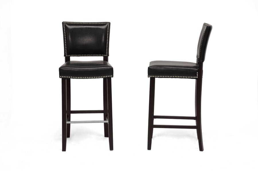 baxton studio aries black modern bar stool with nail head trim set of 2 | Modish Furniture Store-2