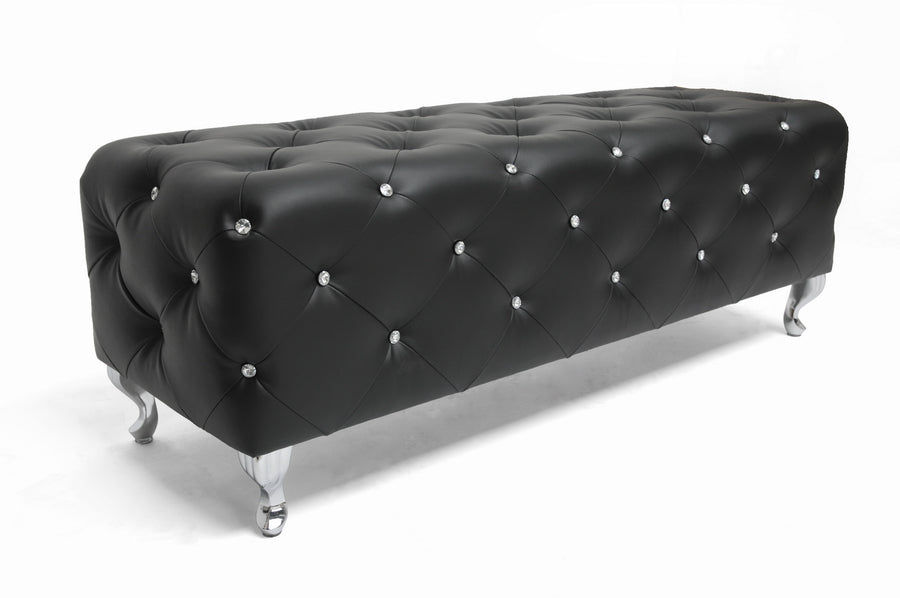 Baxton Studio Stella Crystal Tufted White Leather Modern Bench | Benches | Modishstore - 2