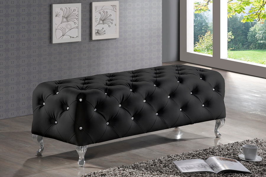 Baxton Studio Stella Crystal Tufted White Leather Modern Bench | Benches | Modishstore