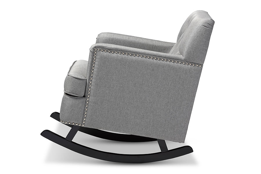 baxton studio bethany modern and contemporary grey fabric upholstered button tufted rocking chair | Modish Furniture Store-3