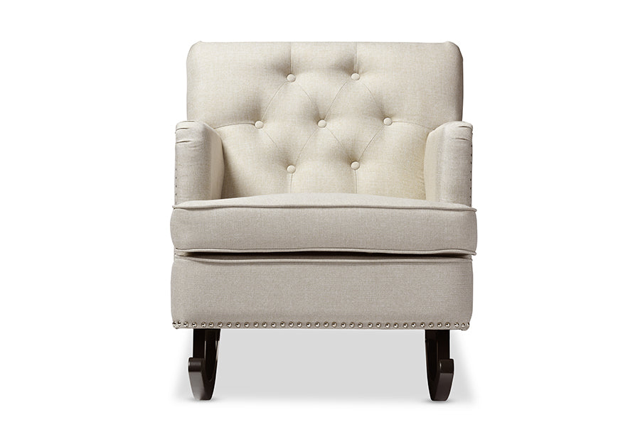 Baxton Studio Bethany Modern and Contemporary Light Beige Fabric Upholstered Button-tufted Rocking Chair | Rocking Chairs | Modishstore - 4