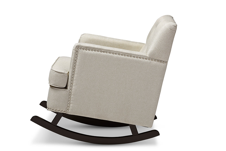 Baxton Studio Bethany Modern and Contemporary Light Beige Fabric Upholstered Button-tufted Rocking Chair | Rocking Chairs | Modishstore - 3