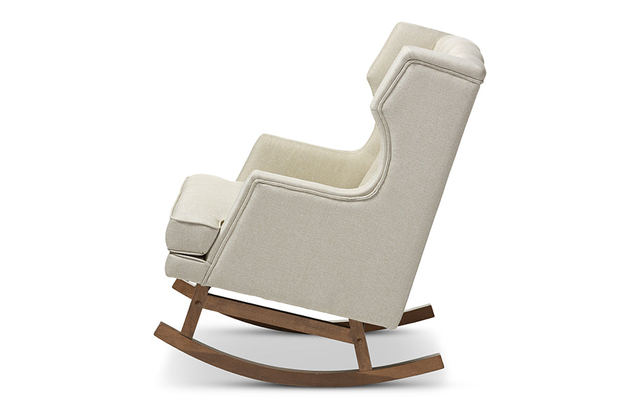 baxton studio iona mid century retro modern grey fabric upholstered button tufted wingback rocking chair | Modish Furniture Store-6