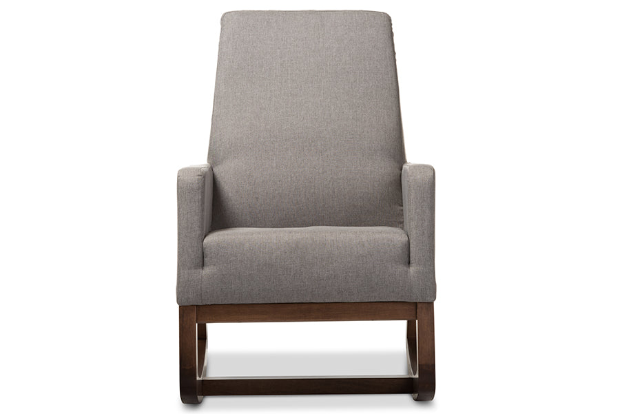 Baxton Studio Yashiya Mid-century Grey Fabric Rocking Chair and Ottoman Set | Rocking Chairs | Modishstore - 6
