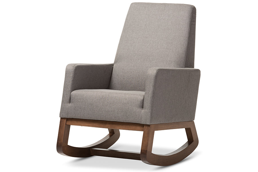 Baxton Studio Yashiya Mid-century Grey Fabric Rocking Chair and Ottoman Set | Rocking Chairs | Modishstore - 5