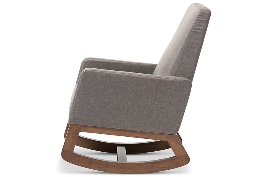 Baxton Studio Yashiya Mid-century Retro Modern Grey Fabric Upholstered Rocking Chair | Rocking Chairs | Modishstore - 3