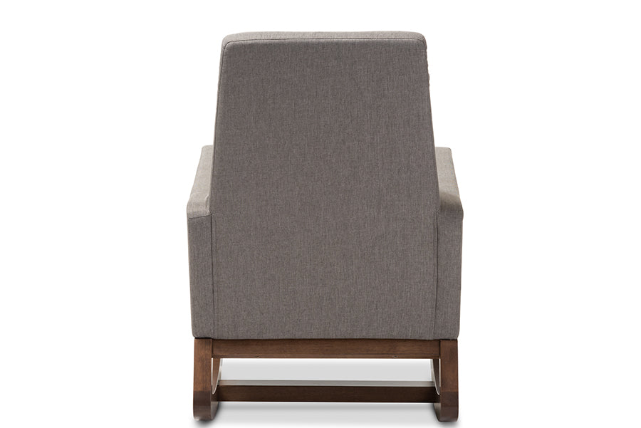 Baxton Studio Yashiya Mid-century Retro Modern Grey Fabric Upholstered Rocking Chair | Rocking Chairs | Modishstore - 2
