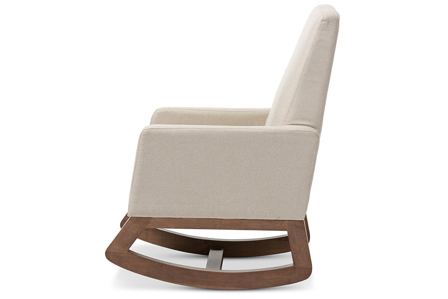 baxton studio yashiya mid century retro modern light beige fabric upholstered rocking chair | Modish Furniture Store-3