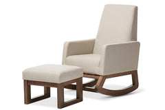 Baxton Studio Yashiya Mid-century Retro Modern Light Beige Fabric Upholstered Rocking Chair and Ottoman Set