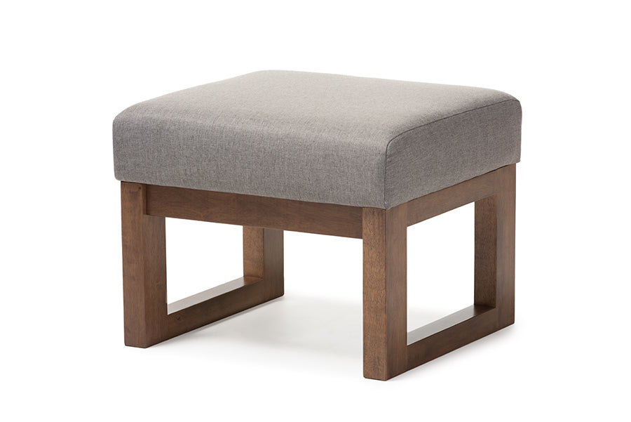Baxton Studio Yashiya Mid-century Retro Modern Grey Fabric Upholstered Ottoman Stool | Stools | Modishstore - 3