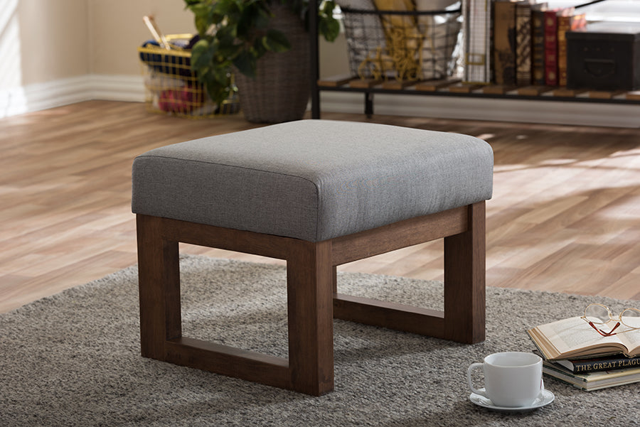Baxton Studio Yashiya Mid-century Retro Modern Grey Fabric Upholstered Ottoman Stool | Stools | Modishstore