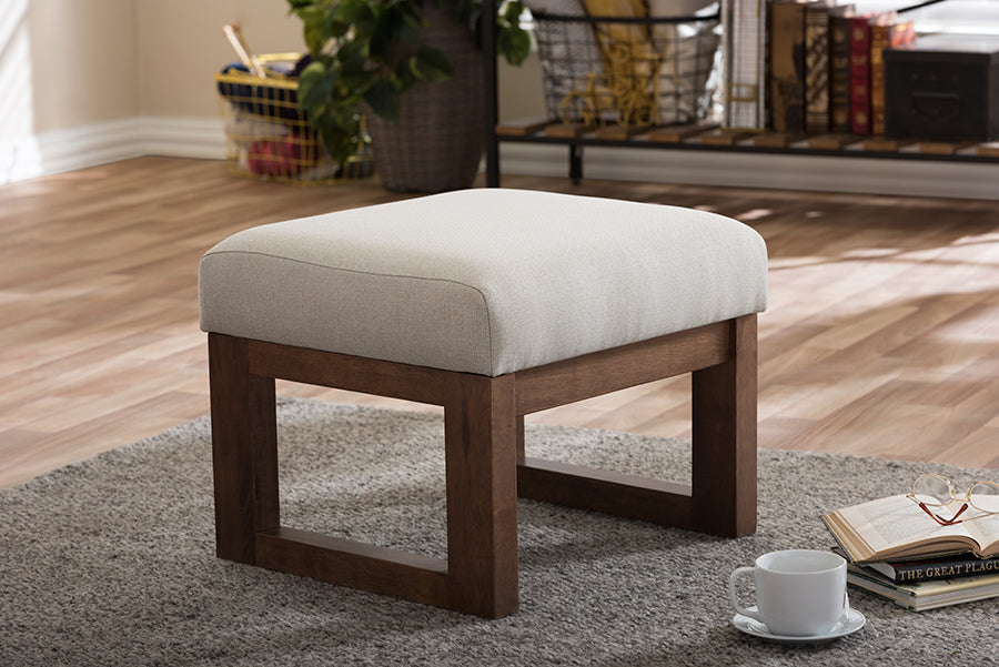 Baxton Studio Yashiya Mid-century Retro Modern Grey Fabric Upholstered Ottoman Stool | Stools | Modishstore - 5