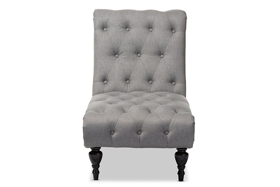 baxton studio layla mid century retro modern grey fabric upholstered button tufted chaise lounge | Modish Furniture Store-2