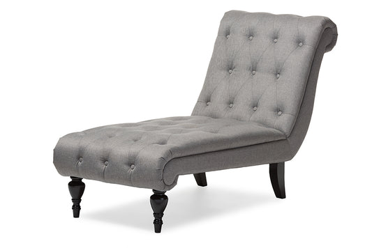 Baxton Studio Layla Mid-century Retro Modern Grey Fabric Upholstered Button-tufted Chaise Lounge | Modishstore | Lounge Chairs