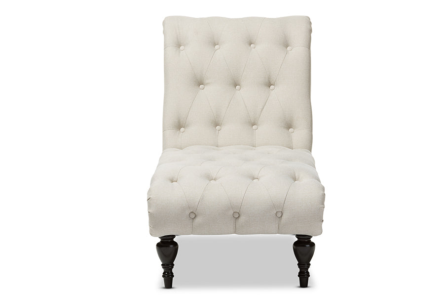 baxton studio layla mid century retro modern grey fabric upholstered button tufted chaise lounge | Modish Furniture Store-5