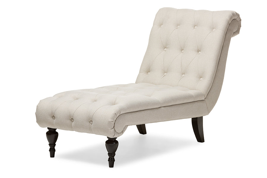 baxton studio layla mid century retro modern grey fabric upholstered button tufted chaise lounge | Modish Furniture Store-4