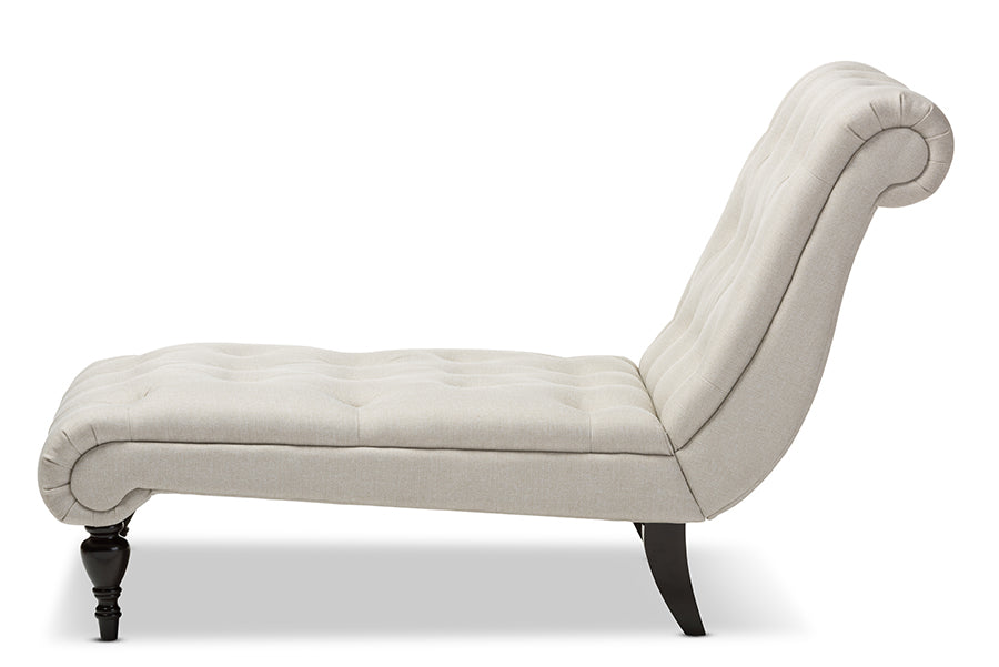 baxton studio layla mid century retro modern grey fabric upholstered button tufted chaise lounge | Modish Furniture Store-6